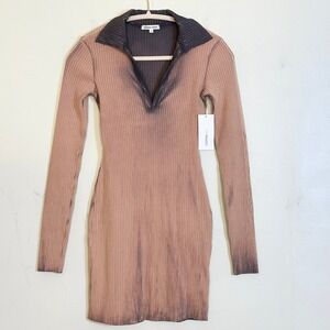 COTTON CITIZEN Ibiza Long Sleeve Collared Mini Dress Ombre Tan Grey Size S NWT